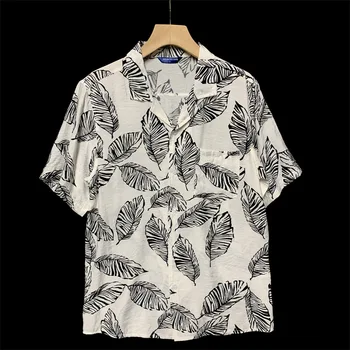 2023 новая гавайская вертикальная рубашка из чистого хлопка, мужская повседневная пляжная рубашка с кубинским воротником, женская рубашка с пятиточечным рукавом и тонким