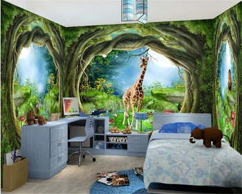 beibehang 3D трехмерные декоративные обои фэнтези лес большое дерево животное жираф фулл хаус тема фреска 3d обои