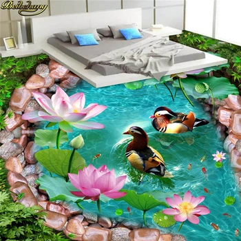 beibehang Пользовательские фотообои напольная роспись для наклеивания воды в бассейне Wang mandarin duck lotus 3D floor papel de parede