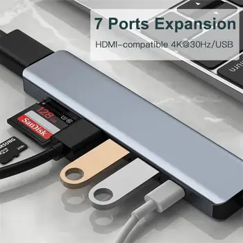 RYRA USB C КОНЦЕНТРАТОР 7в1 Type C USB-концентратор 3,0 4K Type C К HDMI-совместимому USB-разветвителю USB 3,0 PD 87 Вт Адаптер Для ПК iPad USB-концентратор