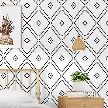 wellyu Фон для телевизора в скандинавском стиле, черно-белая решетчатая ромбовидная спальня, гостиная, современные минималистичные обои для кровати