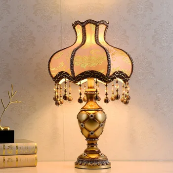 Европейская Ретро настольная лампа Тканевый абажур из смолы для украшения спальни, прикроватная лампа, домашняя настольная лампа в помещении