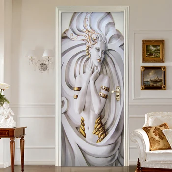 Европейский Стиль 3D Рельефная статуя Дверная наклейка Самоклеящиеся водонепроницаемые настенные обои Декор для гостиной Отеля Настенная наклейка 3 D