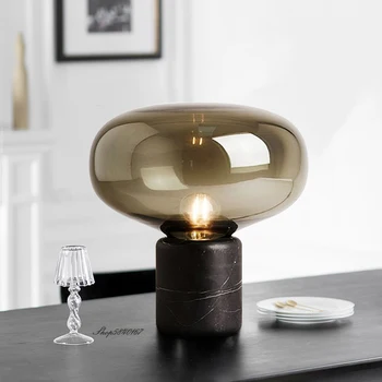 Настольная лампа из мраморного стекла в постмодернистском стиле, украшение спальни, Рядом с лампой, Роскошные черные настольные лампы для гостиной, кабинета, настольная лампа E27
