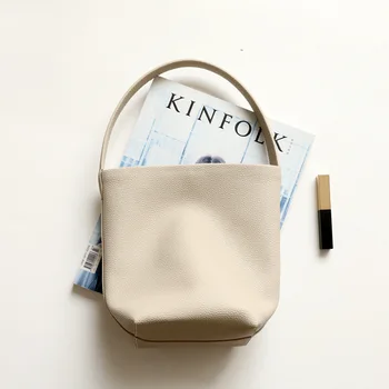 Повседневная Универсальная Минималистичная маленькая сумка-ведро из воловьей кожи большой вместимости, сумка-тоут из натуральной кожи на одно плечо