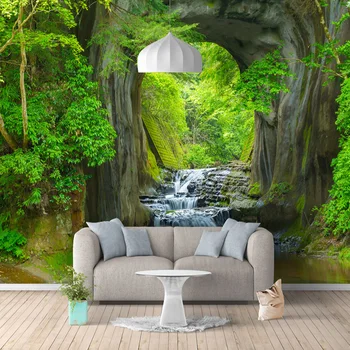 Пользовательские обои Для стен 3D Стерео Зеленый Лесной Ручей Пейзаж Фотообои Гостиная Телевизор Диван Фон Настенная ткань 3D