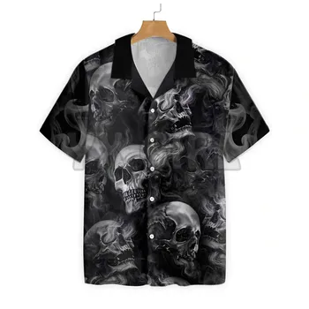 Роскошная Гавайская Рубашка с 3D Принтом Черепа и дыма По всему Телу, Мужская И Женская Повседневная рубашка в стиле Харадзюку, Унисекс